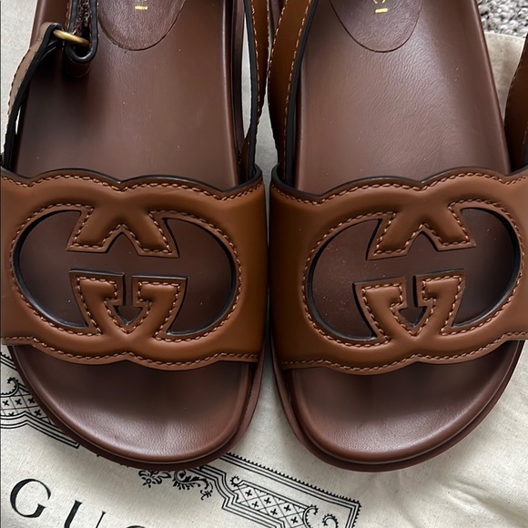 NWT Gucci Interlocking G Brown Leather Platform Sandals - Picture 9 of 14